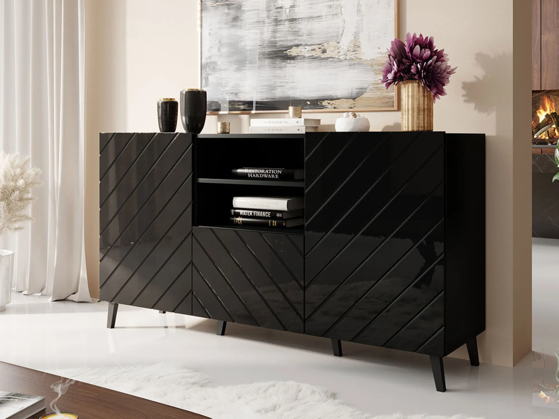 Kommode Charlotte 143 (Sort + Blank sort)