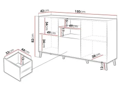 Kommode Charlotte 143 (Sort + Blank sort)