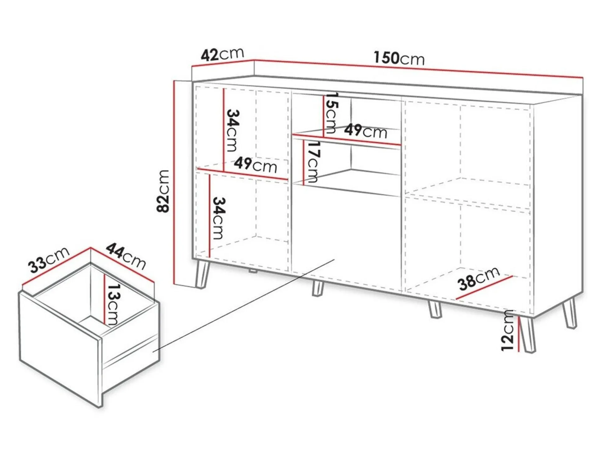 Kommode Charlotte 143 (Sort + Blank sort)