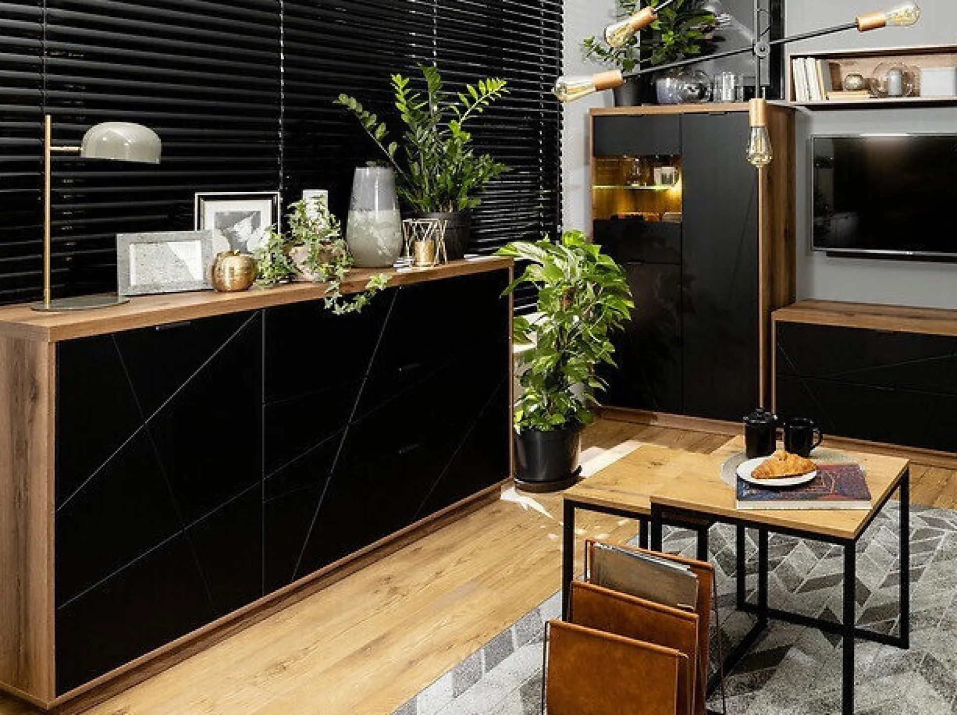 Kommode Fivale 100 (Mørk Delano eg + Mat sort)