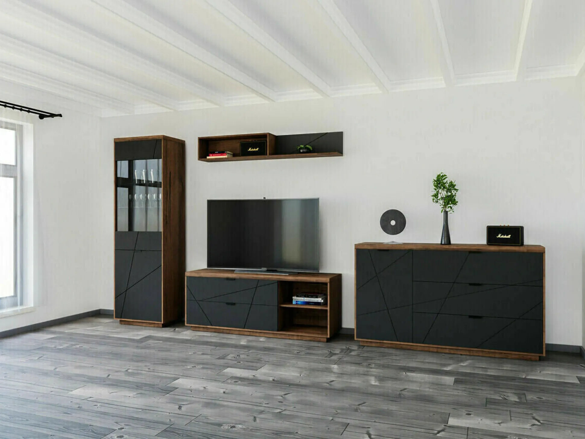 Kommode Fivale 100 (Mørk Delano eg + Mat sort)