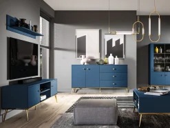 Kommode Flonovu 102 (Mørkeblå + Gylden)