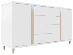 Kommode Florem (Hvid + Glansfuld hvid + Lyst træ)