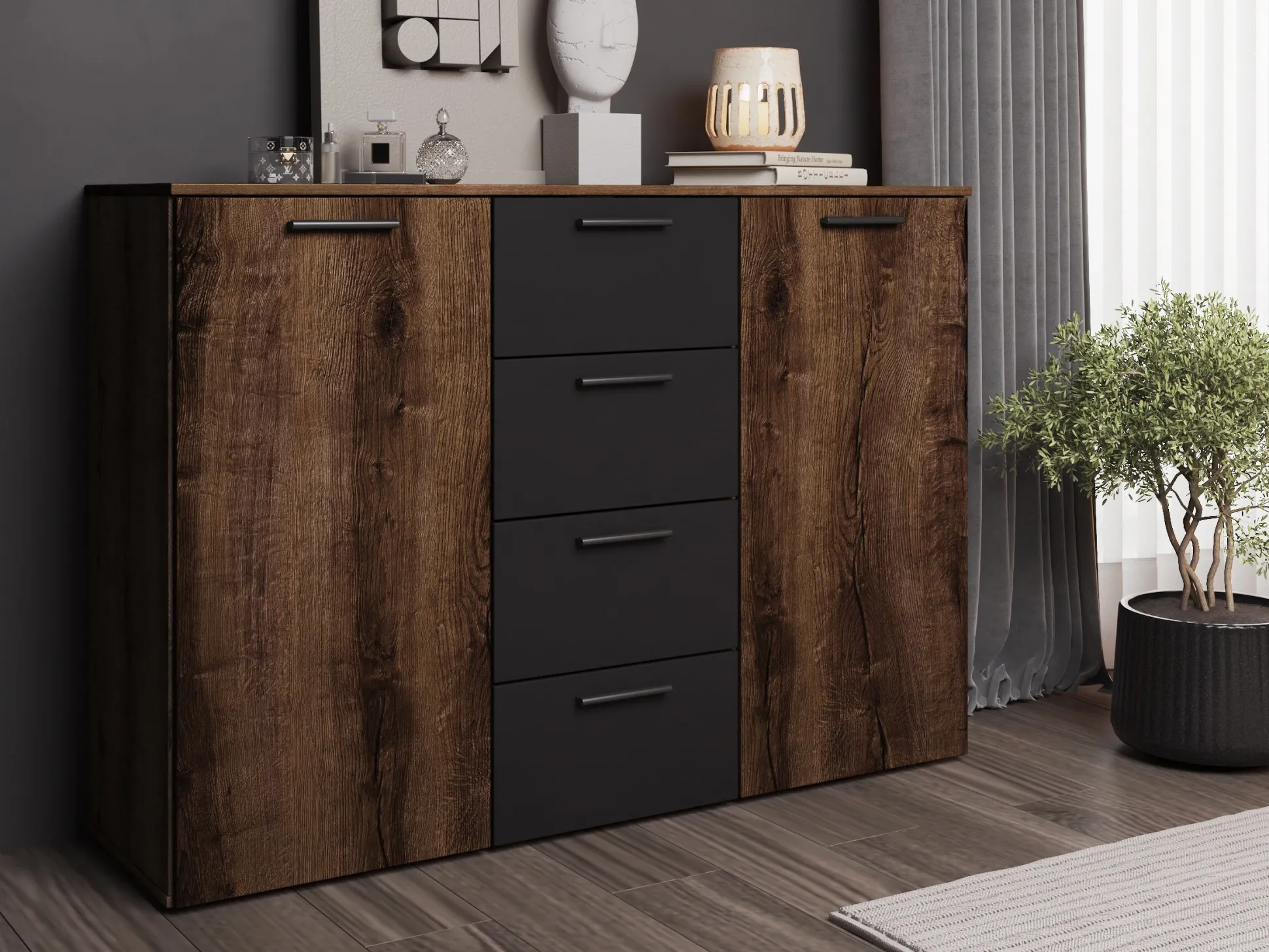 Kommode Melvele 101 (Kloster eg + Sort)