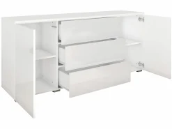 Kommode Sarasota 142 (Beton + Glansfuld hvid)