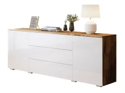 Kommode Sarasota 129 (Wotan eg + Glansfuld hvid)