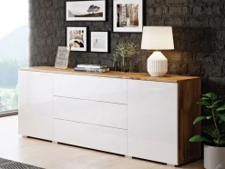 Kommode Sarasota 129 (Wotan eg + Glansfuld hvid)