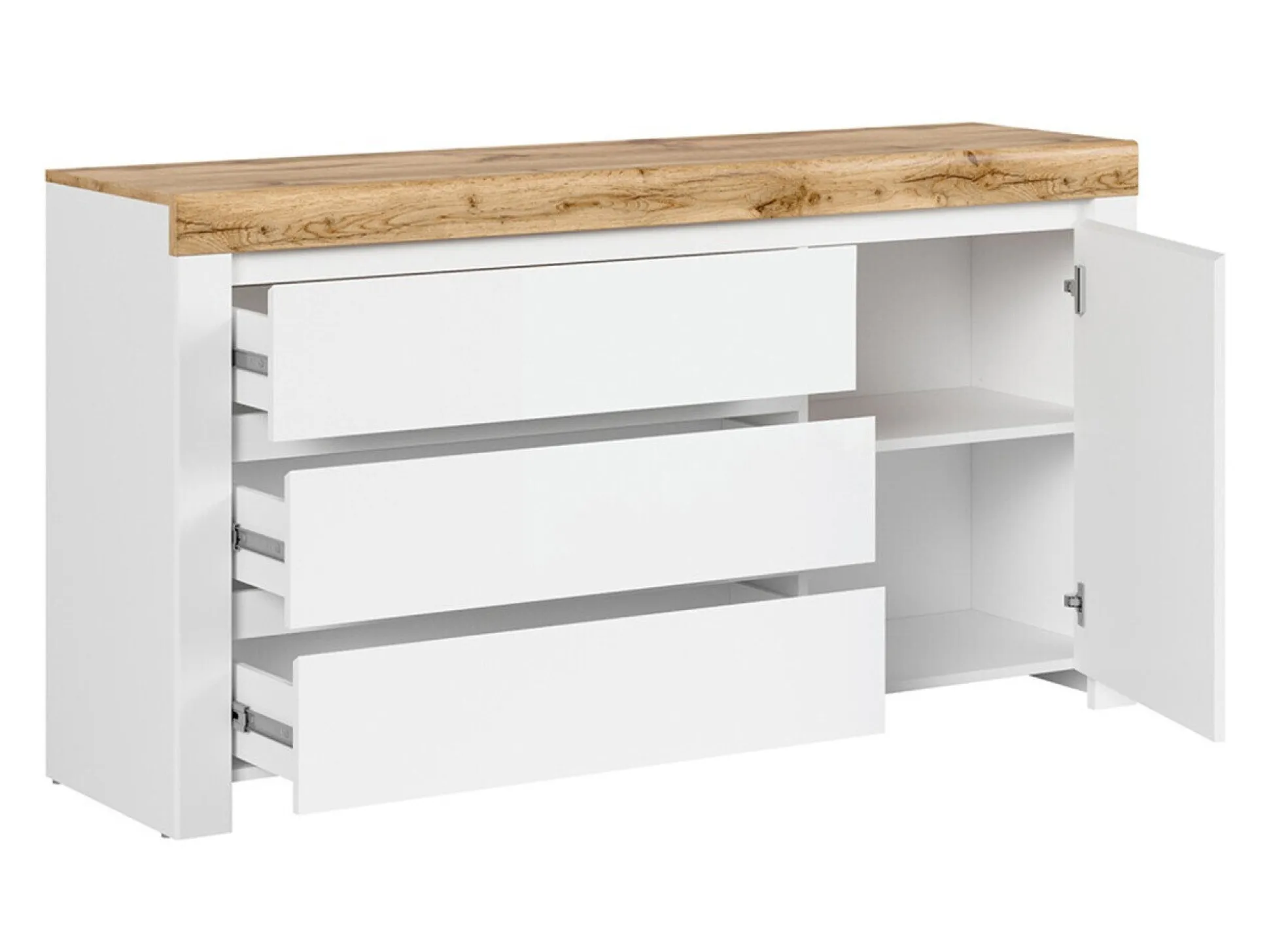 Kommode Sonsoru 100 (Hvid + Glansfuld hvid + Wotan eg)