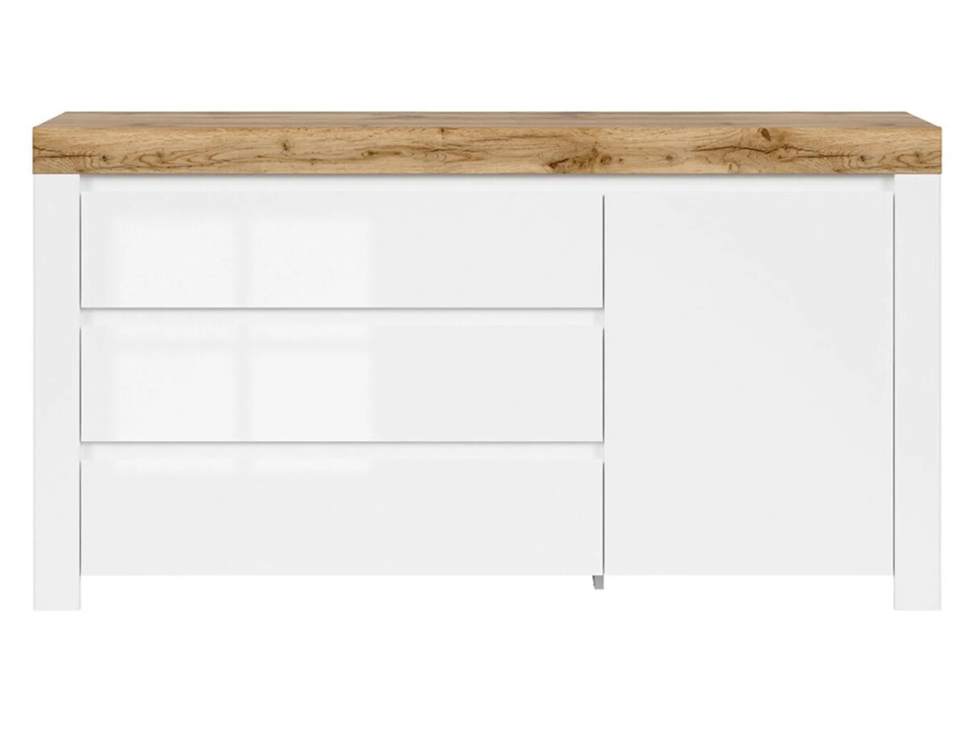 Kommode Sonsoru 100 (Hvid + Glansfuld hvid + Wotan eg)