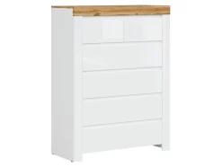 Kommode Sonsoru 114 (Hvid + Glansfuld hvid + Wotan eg)