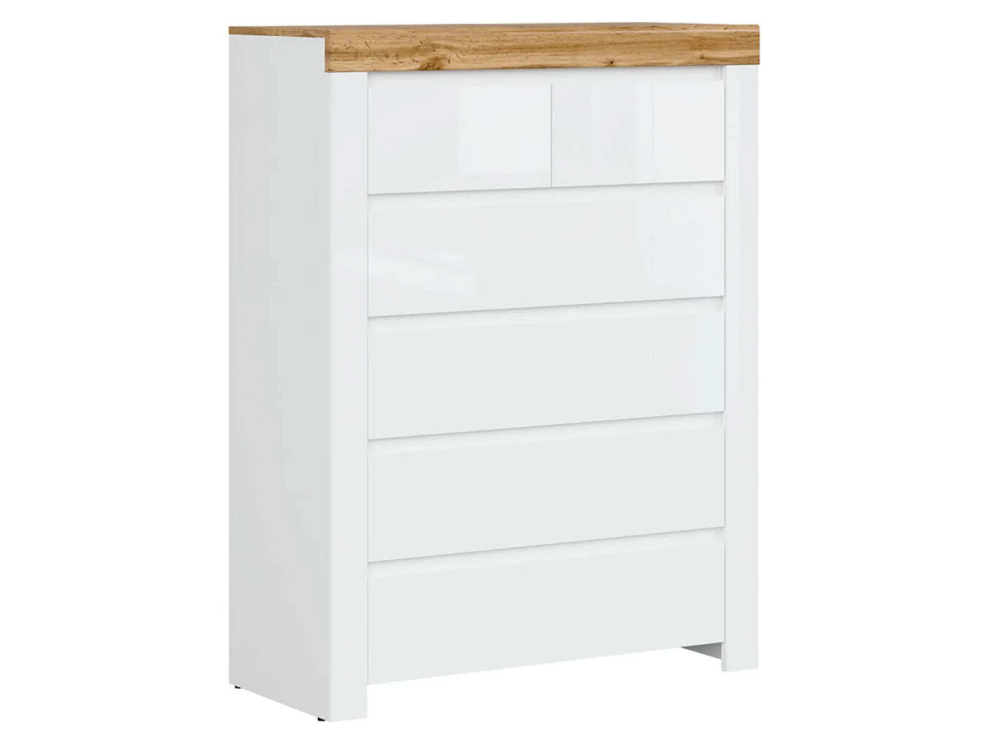 Kommode Sonsoru 114 (Hvid + Glansfuld hvid + Wotan eg)