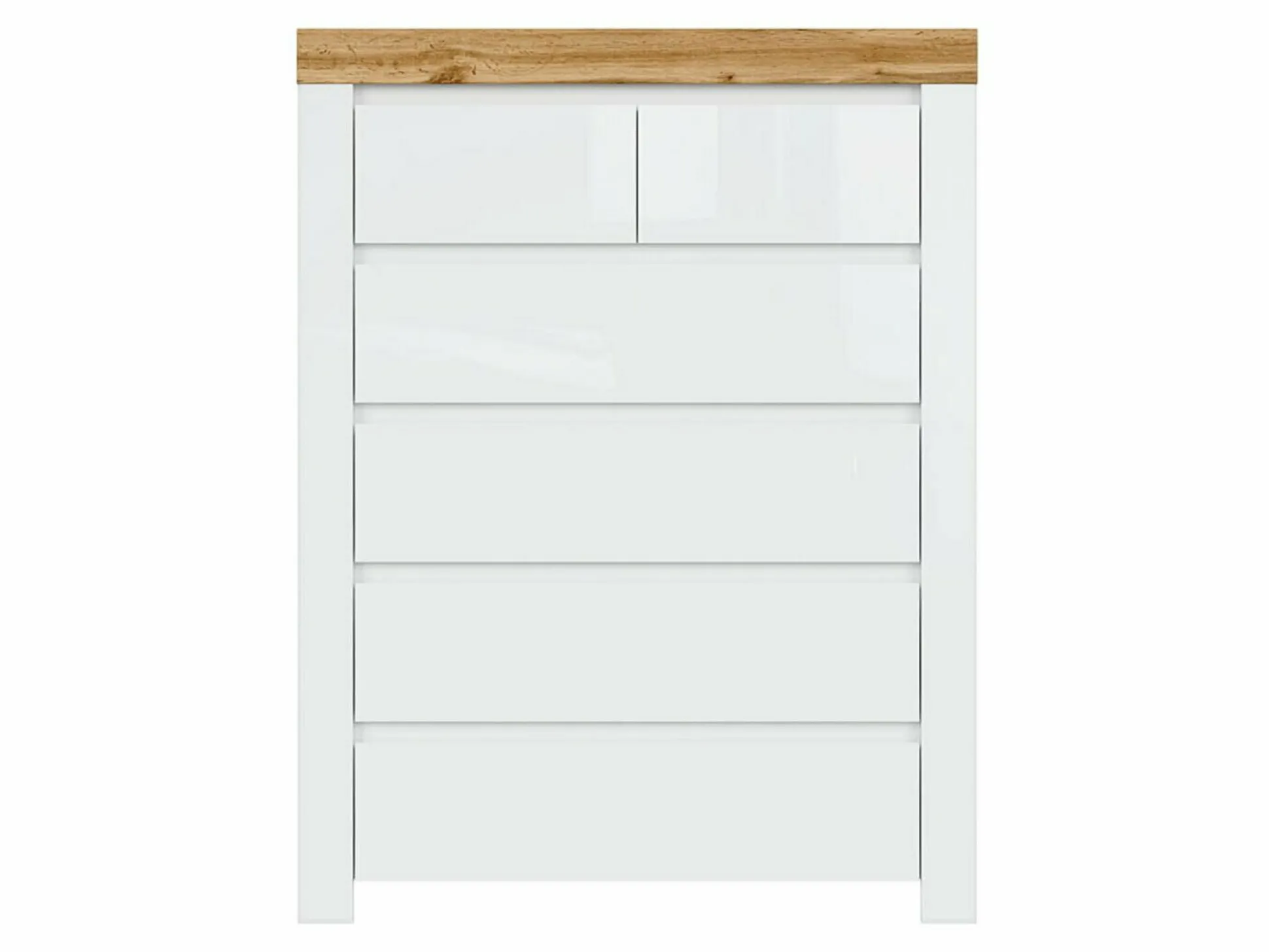 Kommode Sonsoru 114 (Hvid + Glansfuld hvid + Wotan eg)