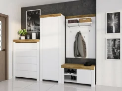 Kommode Sonsoru 114 (Hvid + Glansfuld hvid + Wotan eg)