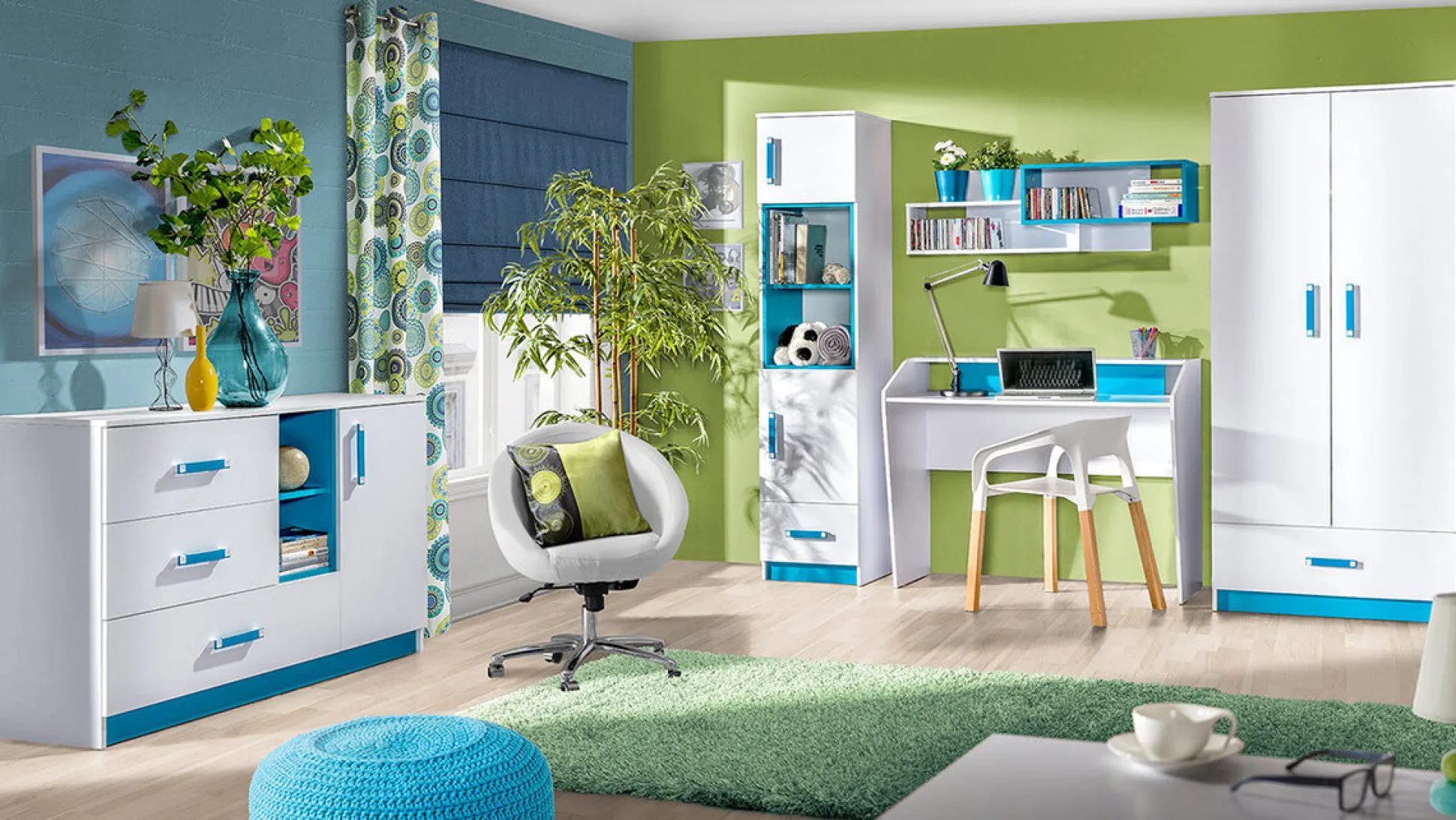 Kommode Sorviru 101 (Hvid + Turkis)