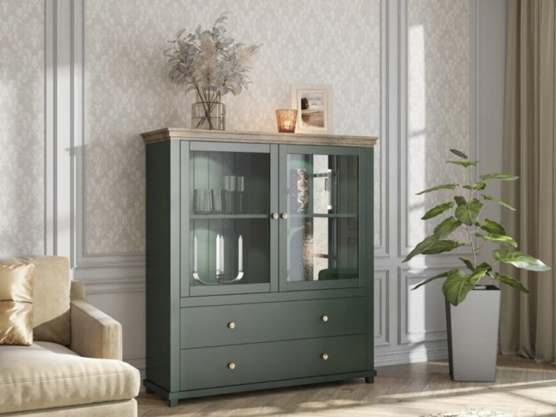 Kommode Tolnue 105 (Mørkegrøn + Lefkas eg)