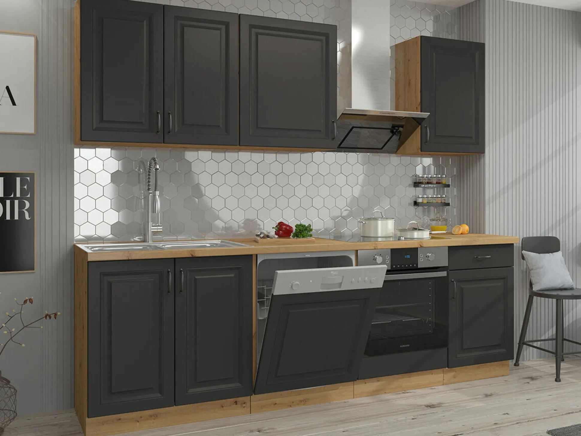 Modulkøkkensæt Retro Grey 150