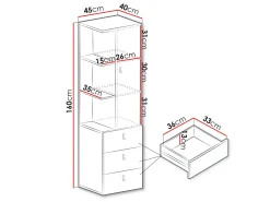 Reol Camteso 105 (Hvid + Egetræ + Turkis)