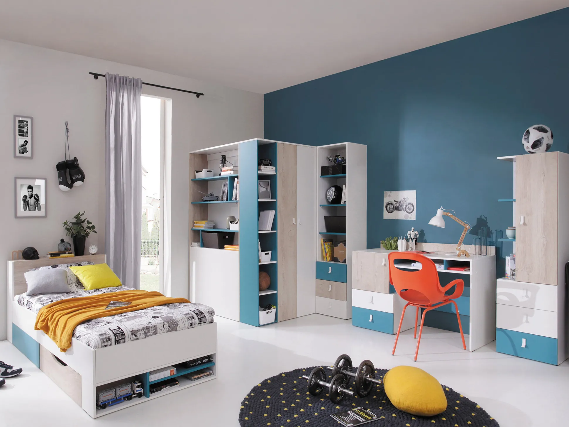 Reol Camteso 104 (Hvid + Egetræ + Turkis)