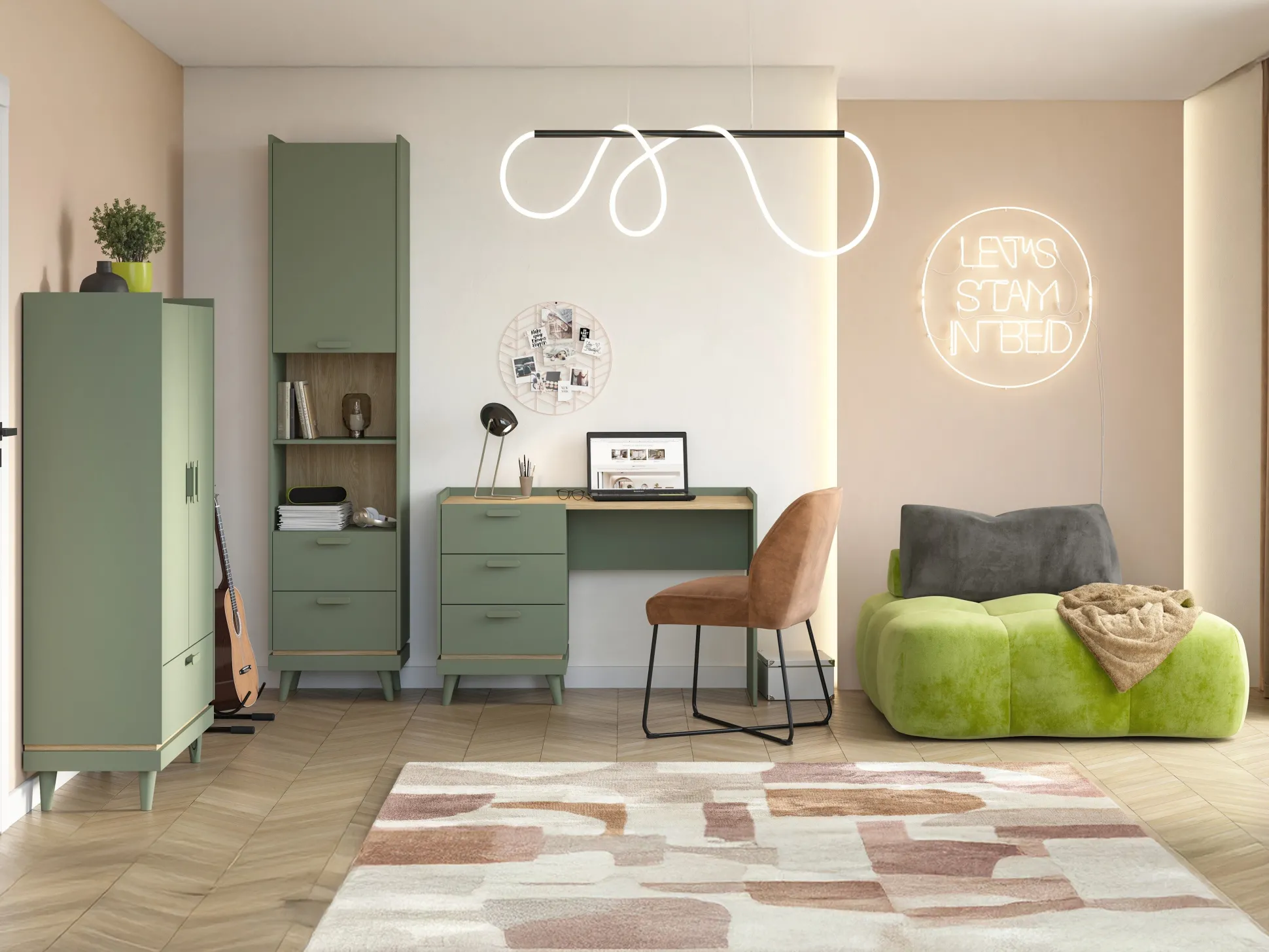 Reol Fertalu 105 (Grøn + Egetræ)