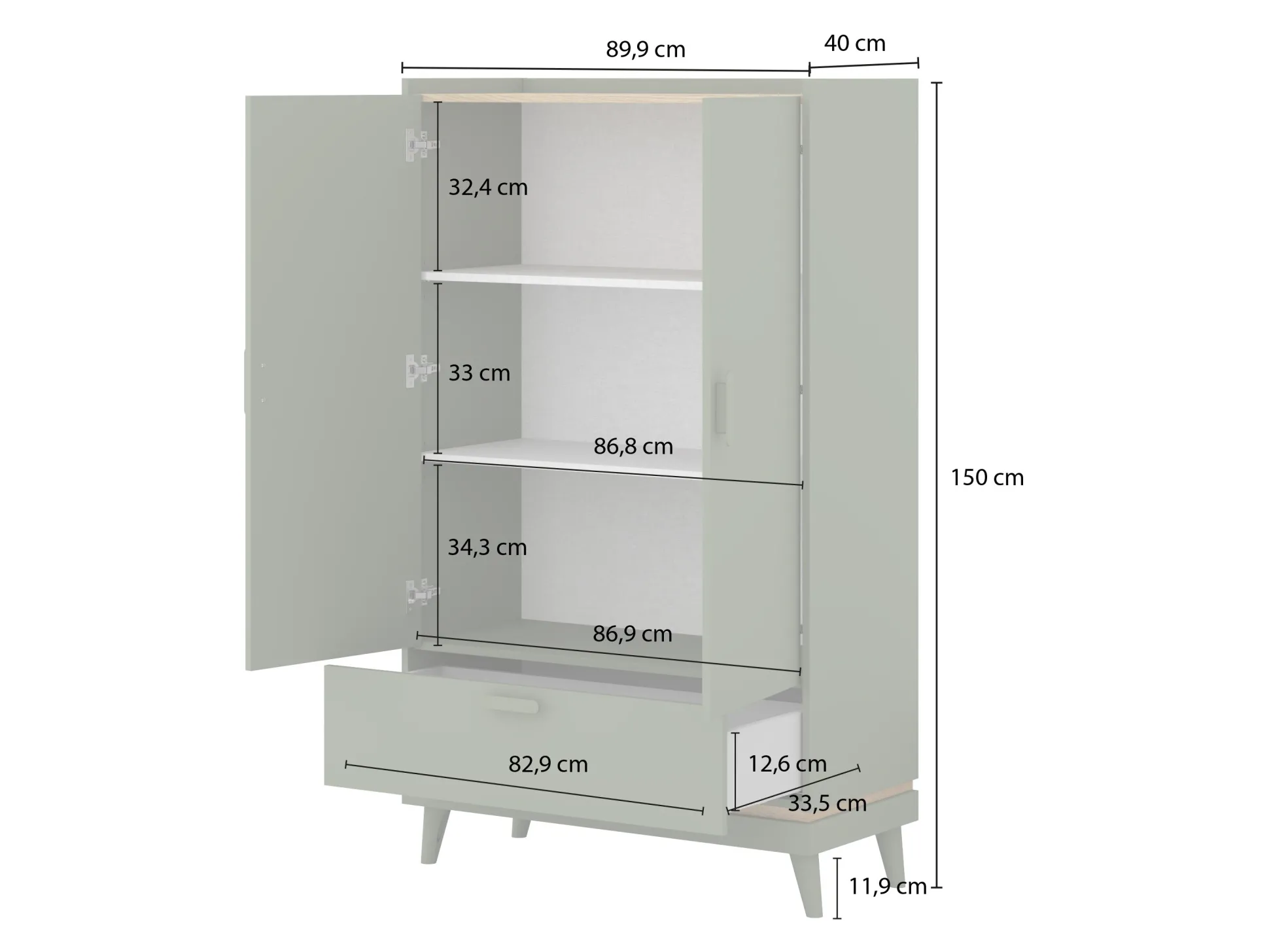 Reol Fertalu 105 (Grøn + Egetræ)