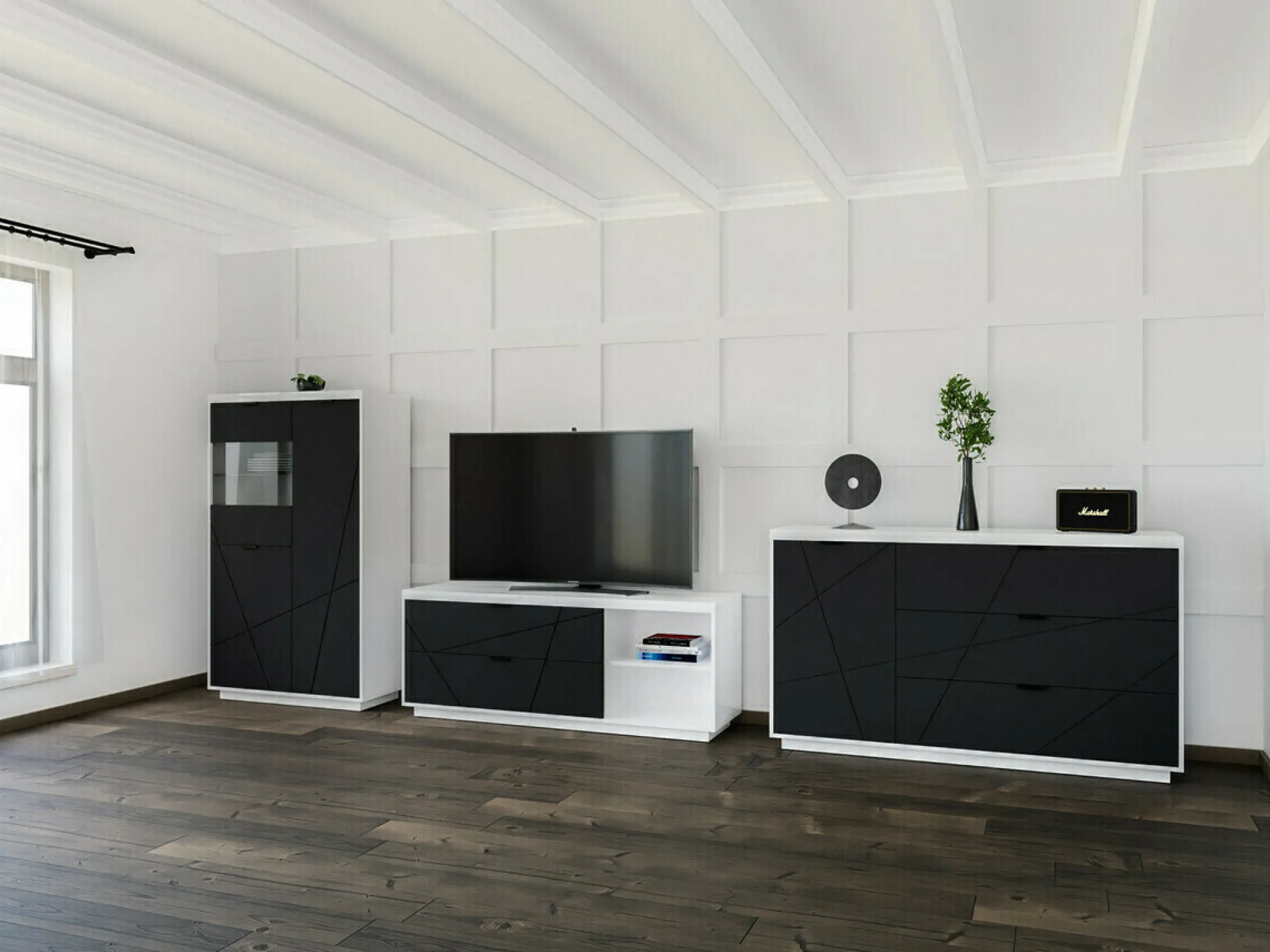 Reol Fivale 103 (Glansfuld hvid + Mat sort)