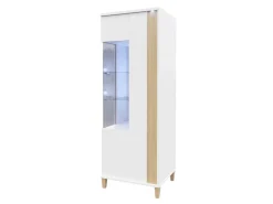 Reol Florem III (Hvid + Glansfuld hvid + Lyst træ)