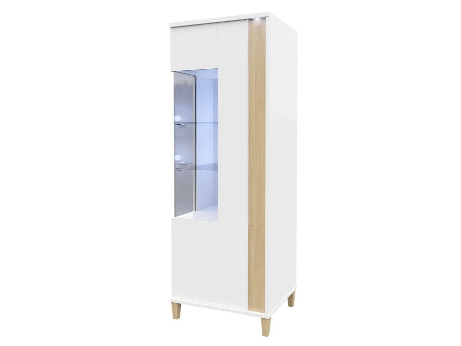 Reol Florem III (Hvid + Glansfuld hvid + Lyst træ)