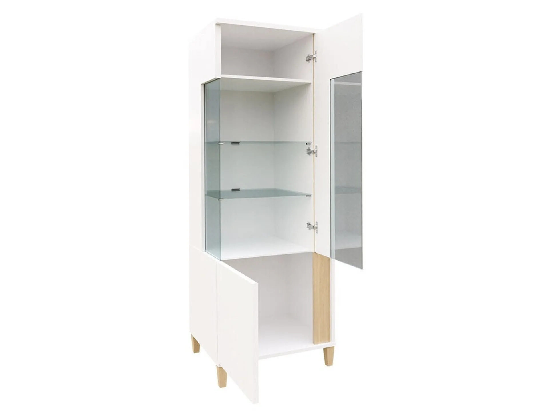 Reol Florem III (Hvid + Glansfuld hvid + Lyst træ)