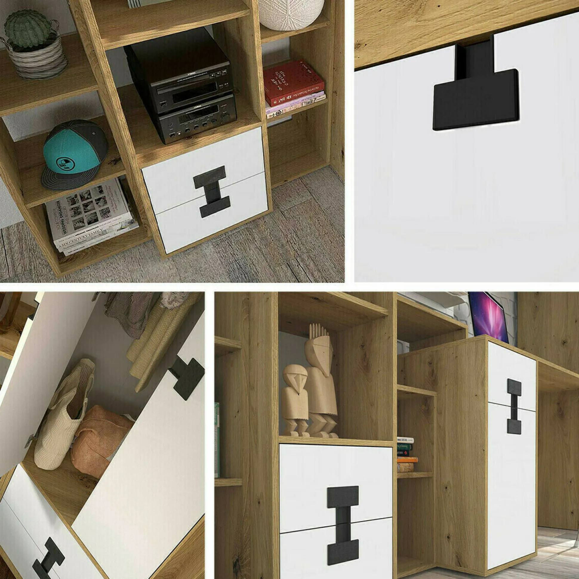 Reol Florevi 111 (Mat hvid + Artisan eg)