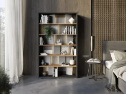 Reol Fresno 154 (Glansfuld grå + Grafit + Egetræ)