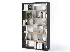 Reol Fresno 154 (Glansfuld grå + Grafit + Egetræ)