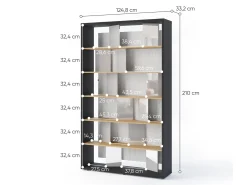 Reol Fresno 154 (Glansfuld grå + Grafit + Egetræ)