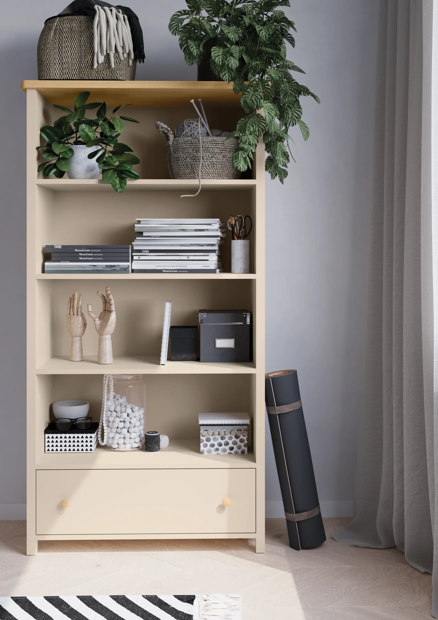 Reol Romelbo 142 (Beige + Egetræ)