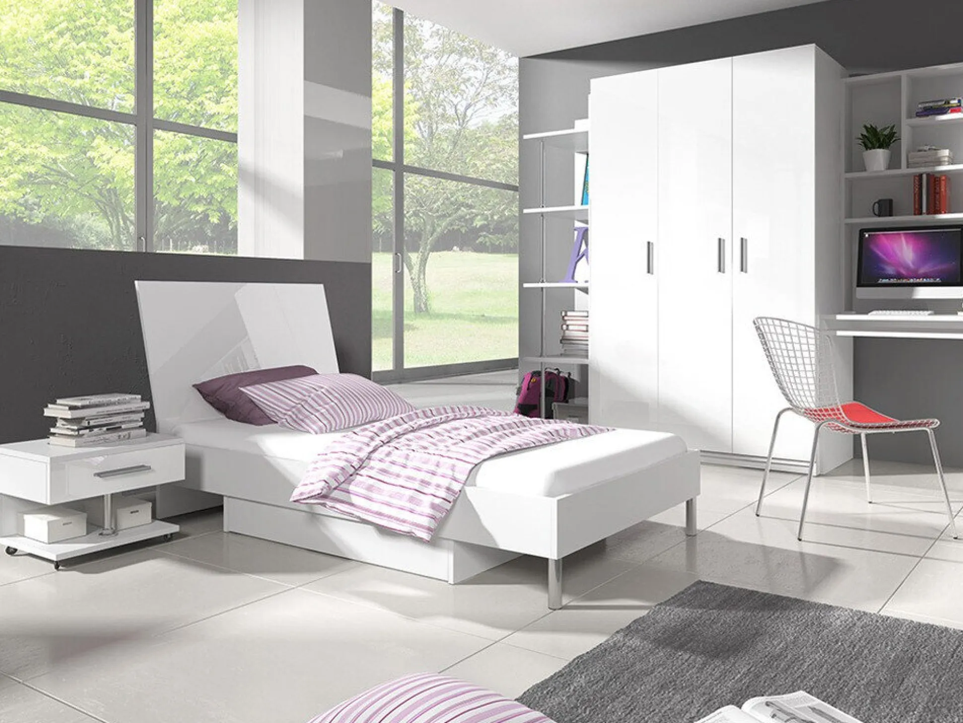 Sengebord Campus (Hvid + Glansfuld hvid)