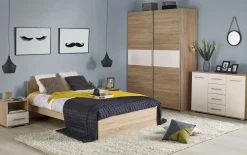 Sengebord Cirveso 111 (Sonoma eg + Glansfuld hvid)