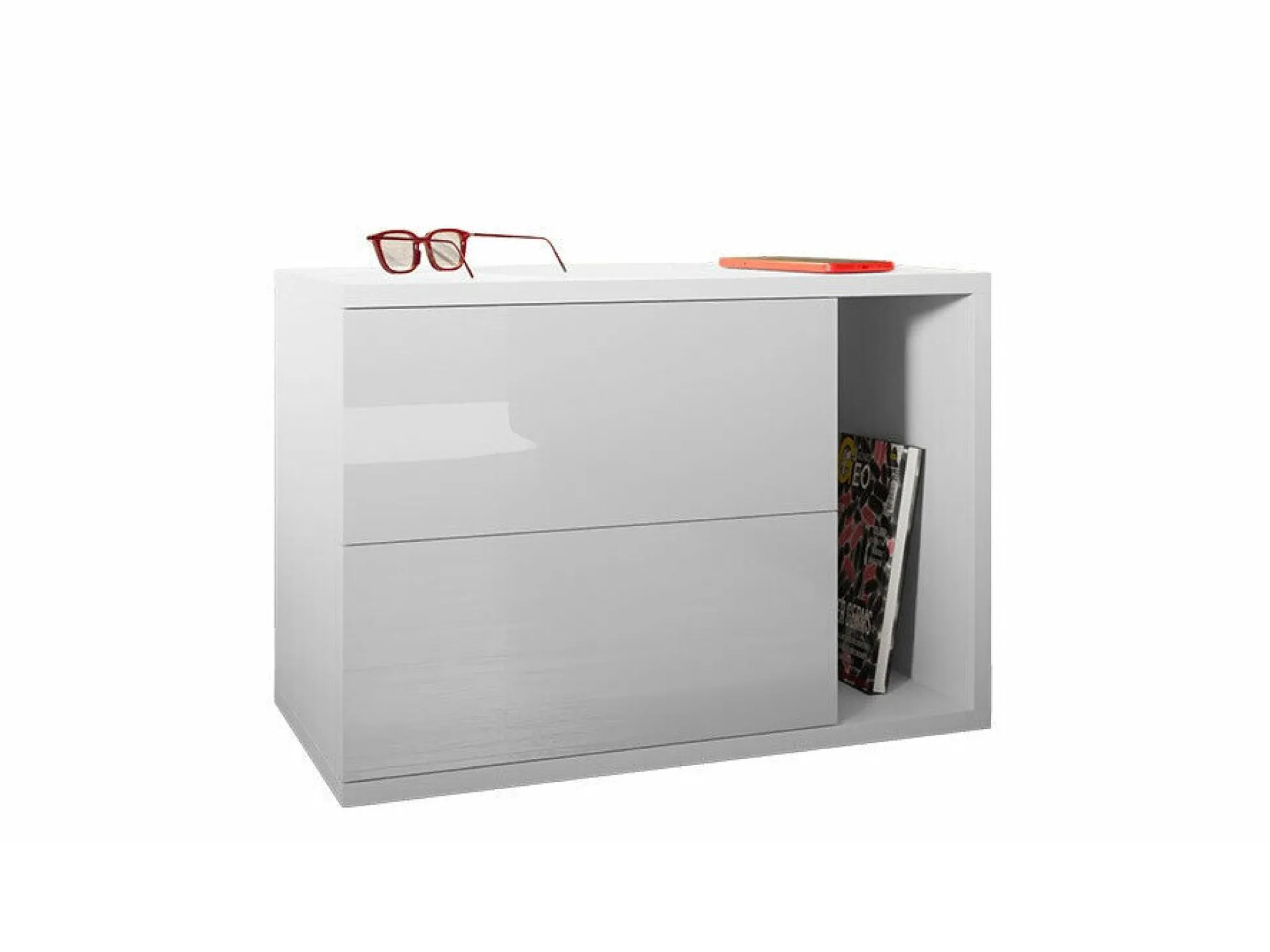 Sengebord Hederos (Hvid + Glansfuld hvid)