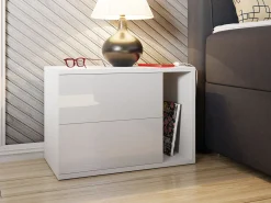 Sengebord Hederos (Hvid + Glansfuld hvid)