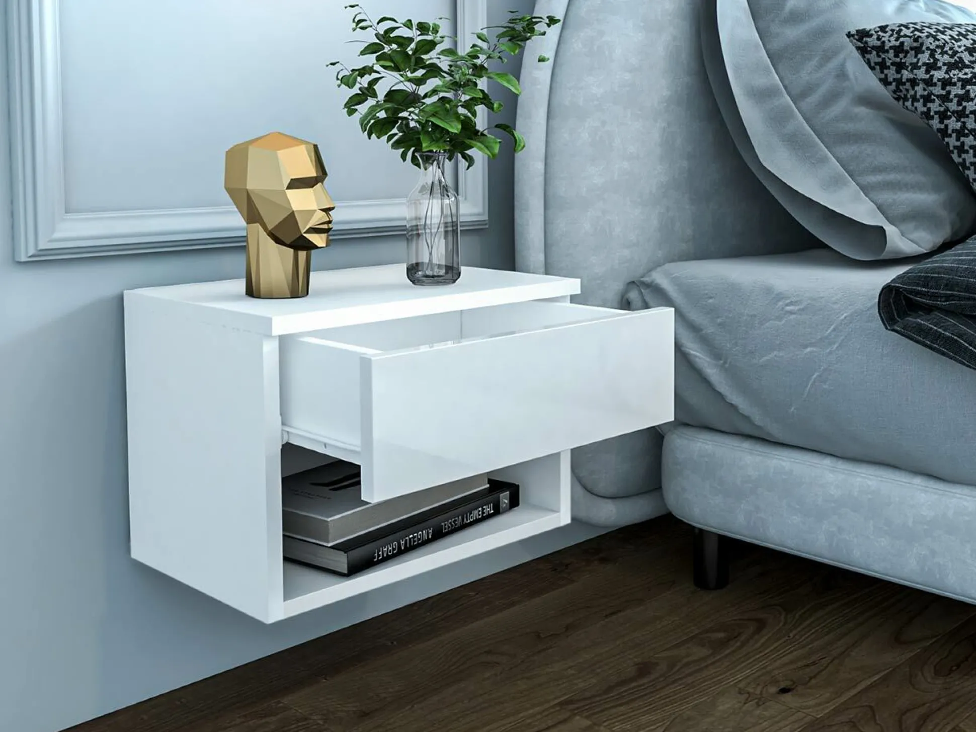 Sengebord Papilix (Hvid + Glansfuld hvid)