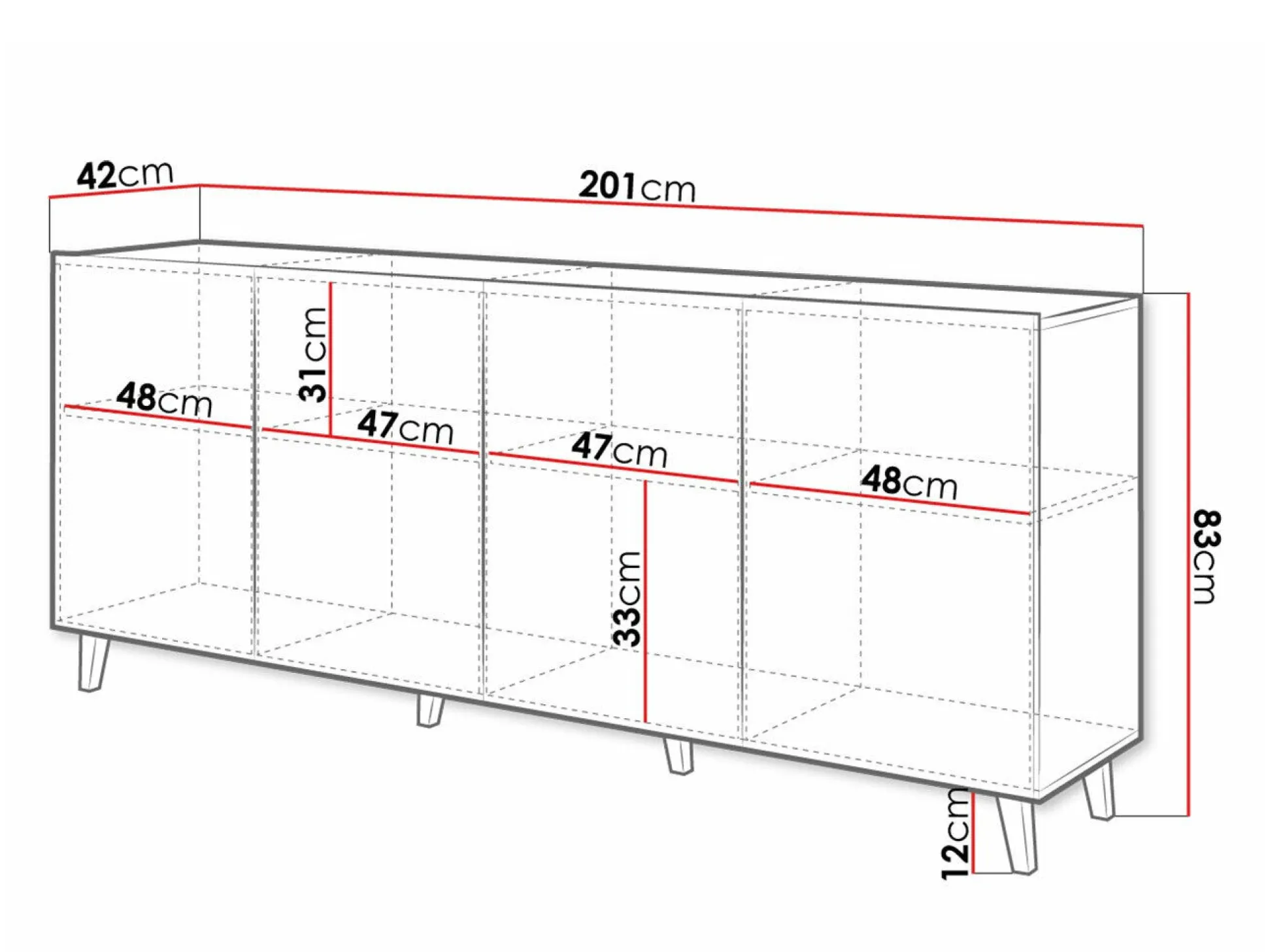Skænk Charlotte 180 (Hvid + Sort)