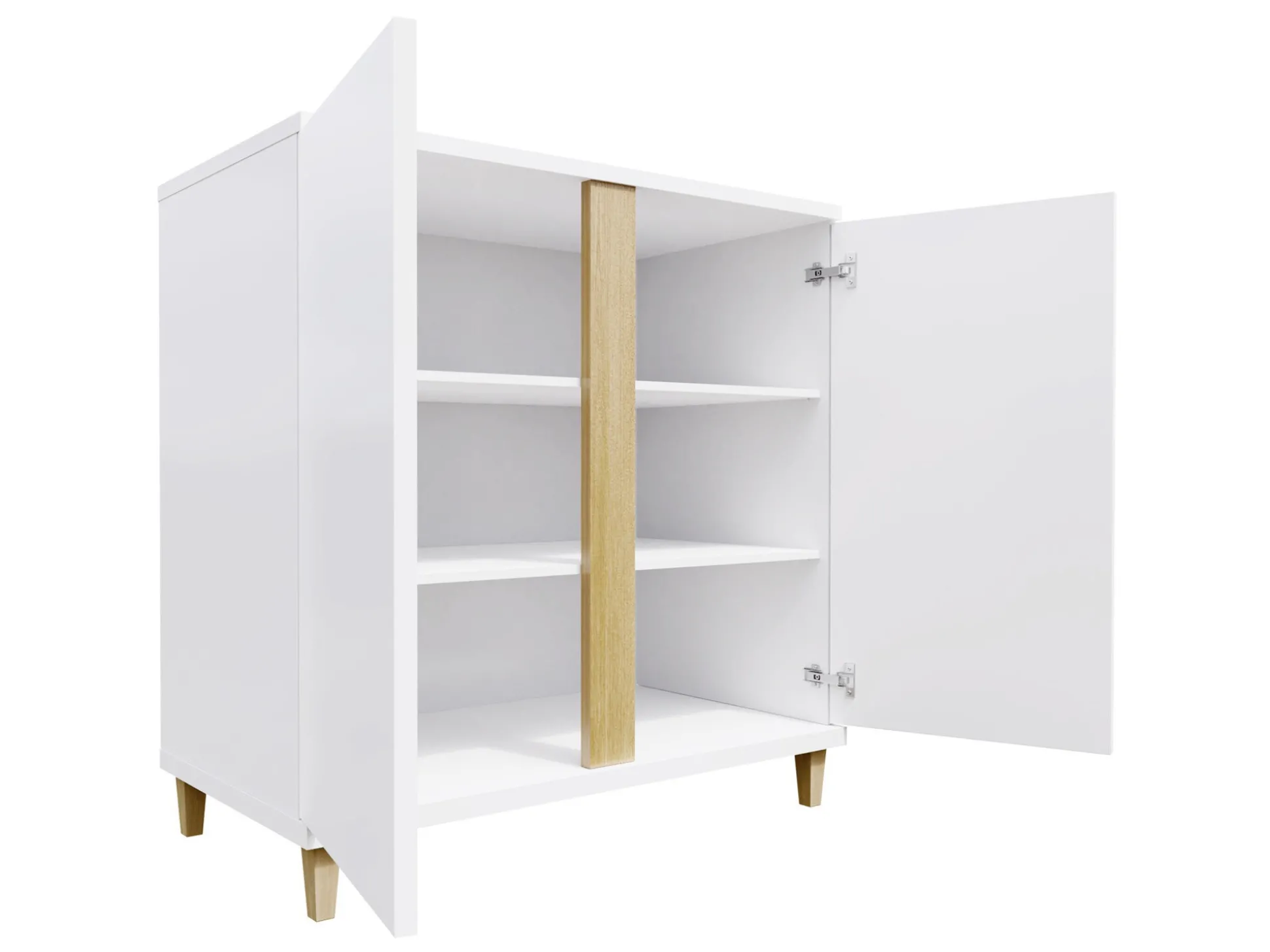 Skænk Florem II (Hvid + Glansfuld hvid + Lyst træ)