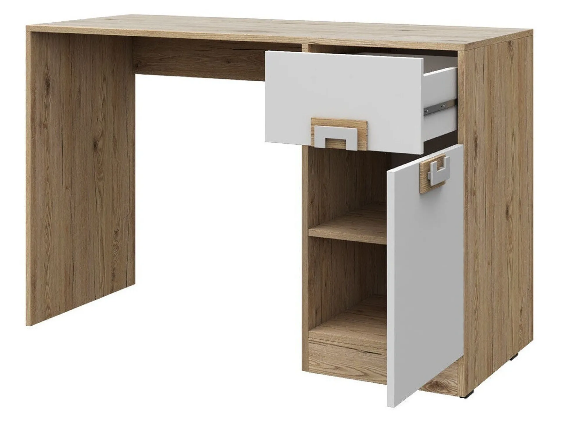 Skrivebord Balvire 110 (Lys eg + Hvid + Grå)