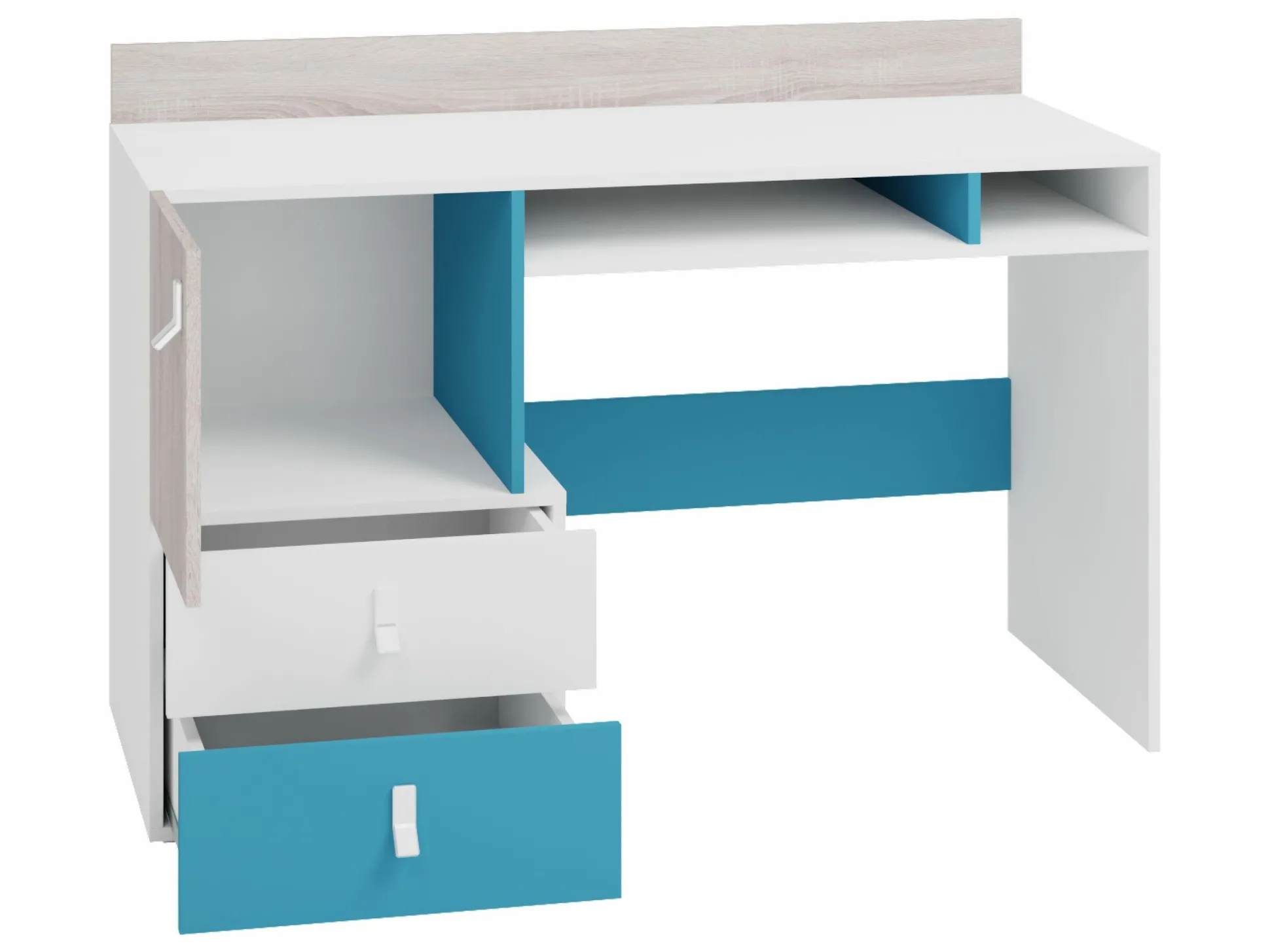 Skrivebord Camteso 107 (Hvid + Egetræ + Turkis)