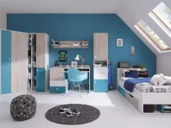 Skrivebord Camteso 107 (Hvid + Egetræ + Turkis)