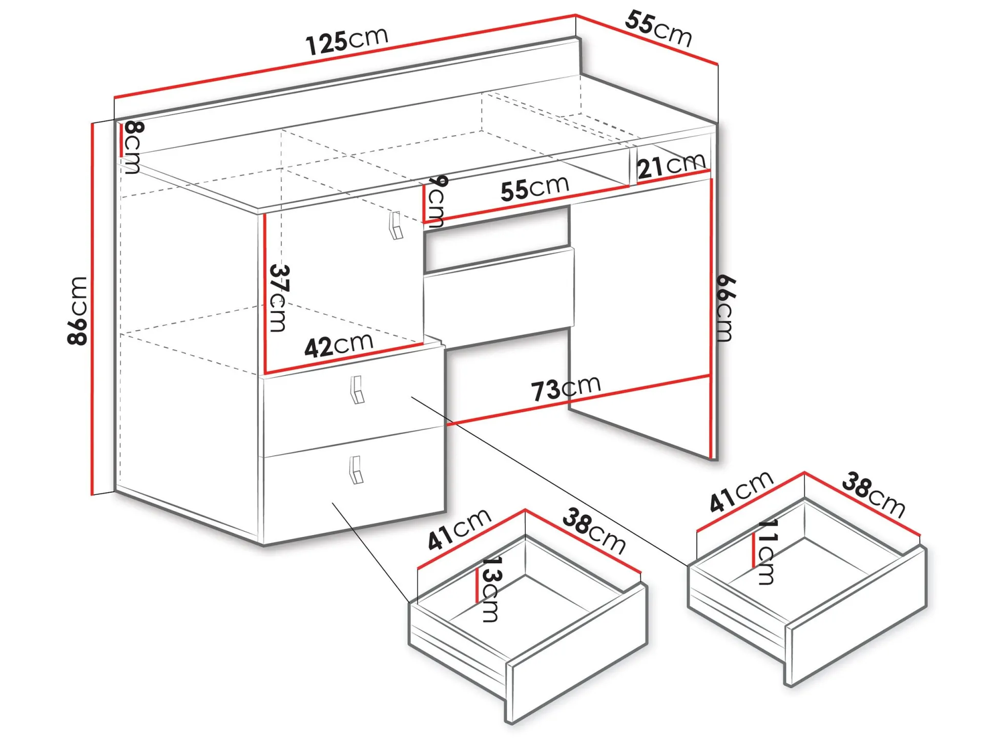 Skrivebord Camteso 107 (Hvid + Egetræ + Turkis)