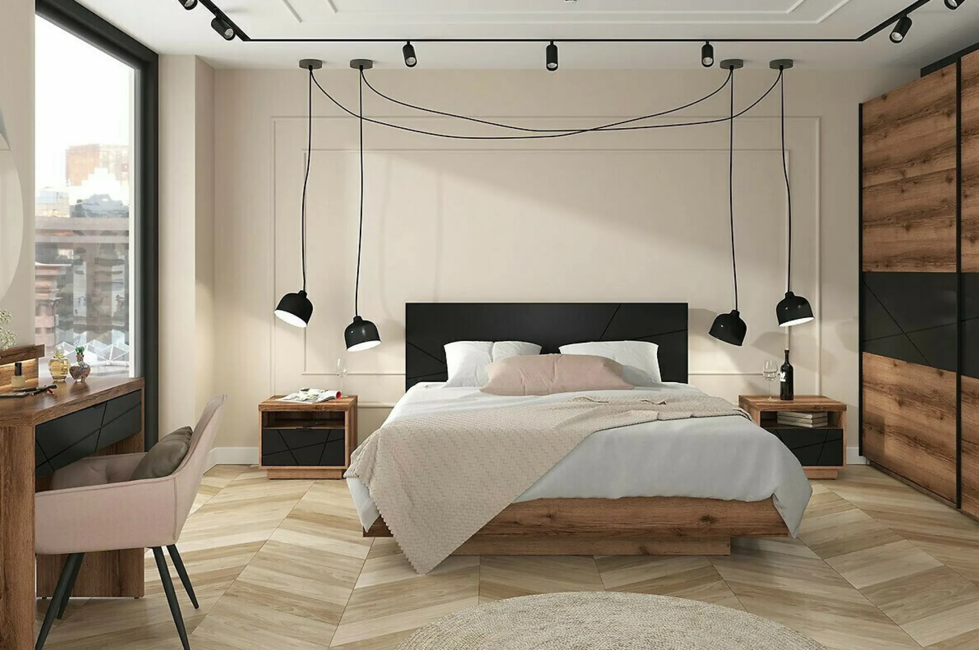 Skrivebord Fivale 121 (Mørk Delano eg + Mat sort)