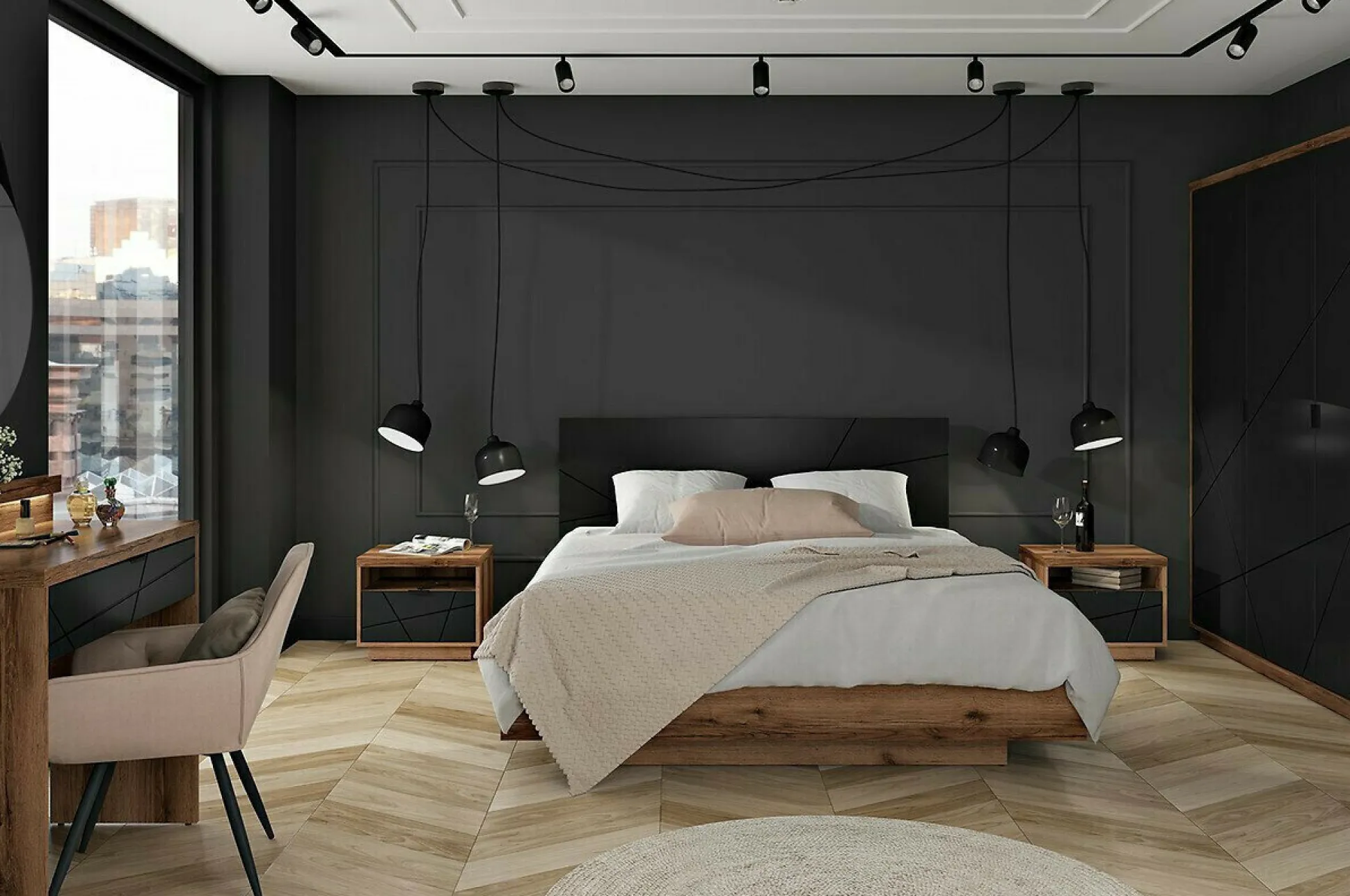 Skrivebord Fivale 121 (Mørk Delano eg + Mat sort)