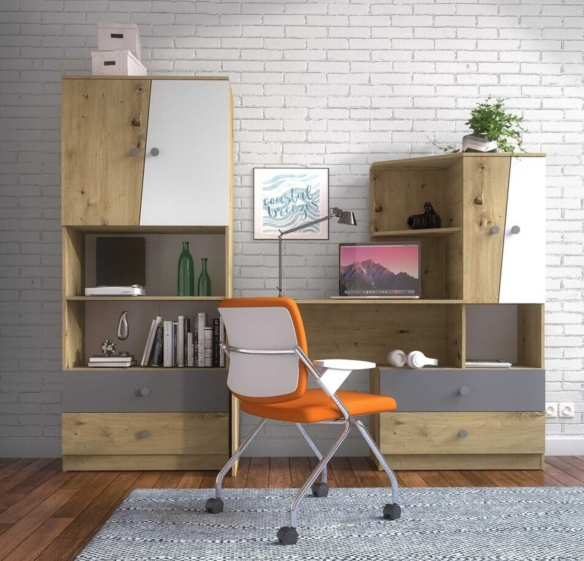 Skrivebord Mirelbu 110 (Artisan eg + Hvid + Sort)