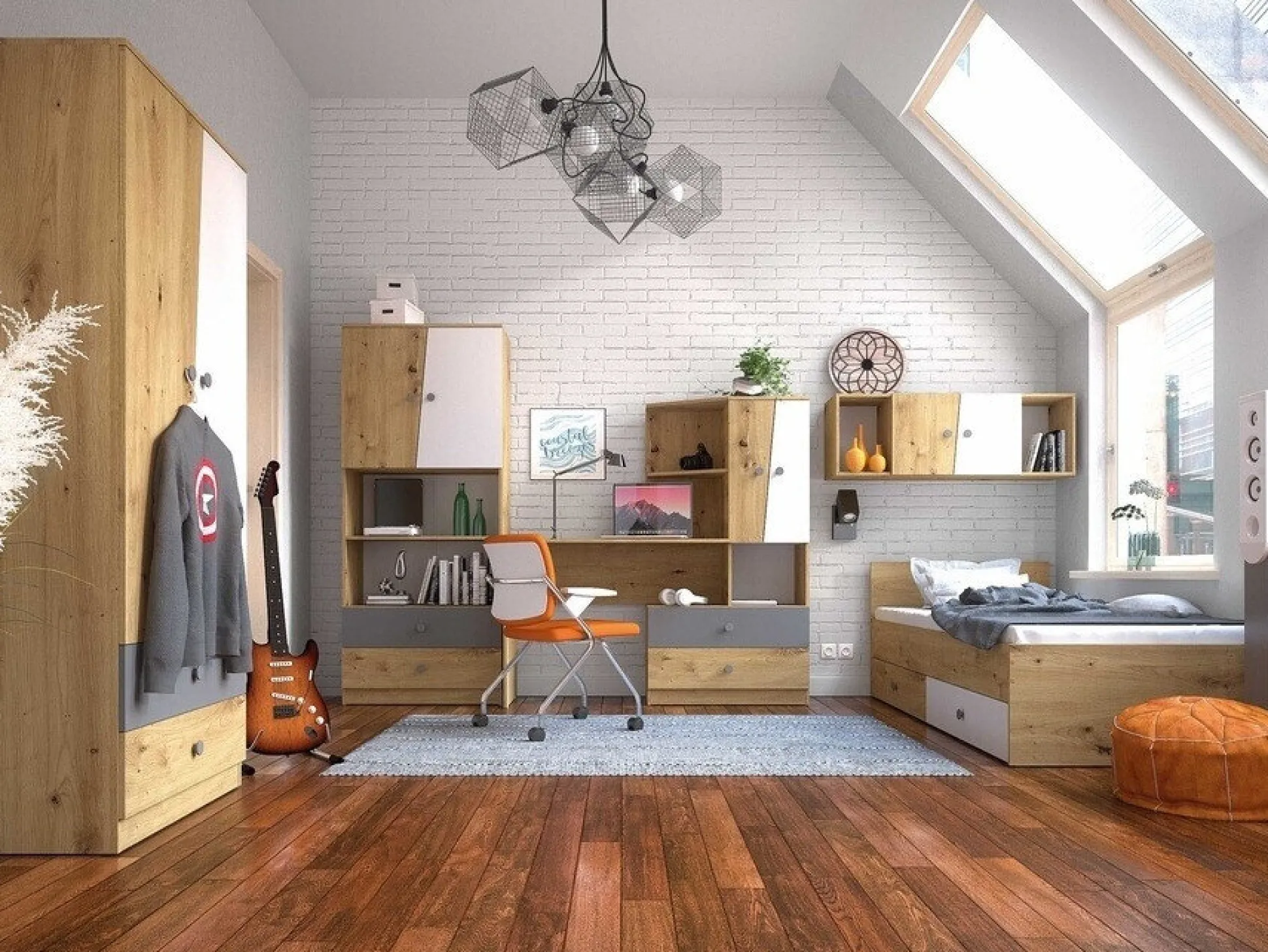 Skrivebord Mirelbu 110 (Artisan eg + Hvid + Sort)