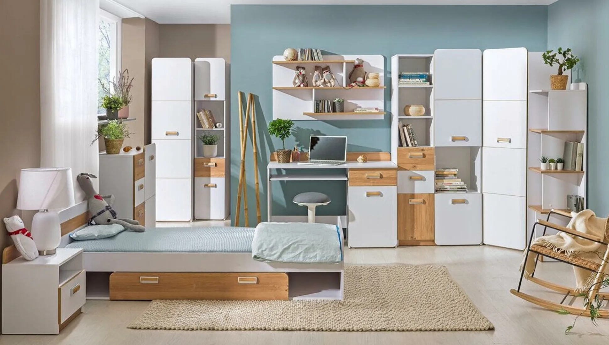 Skrivebord Ophmora 109 (Egetræ + Hvid)