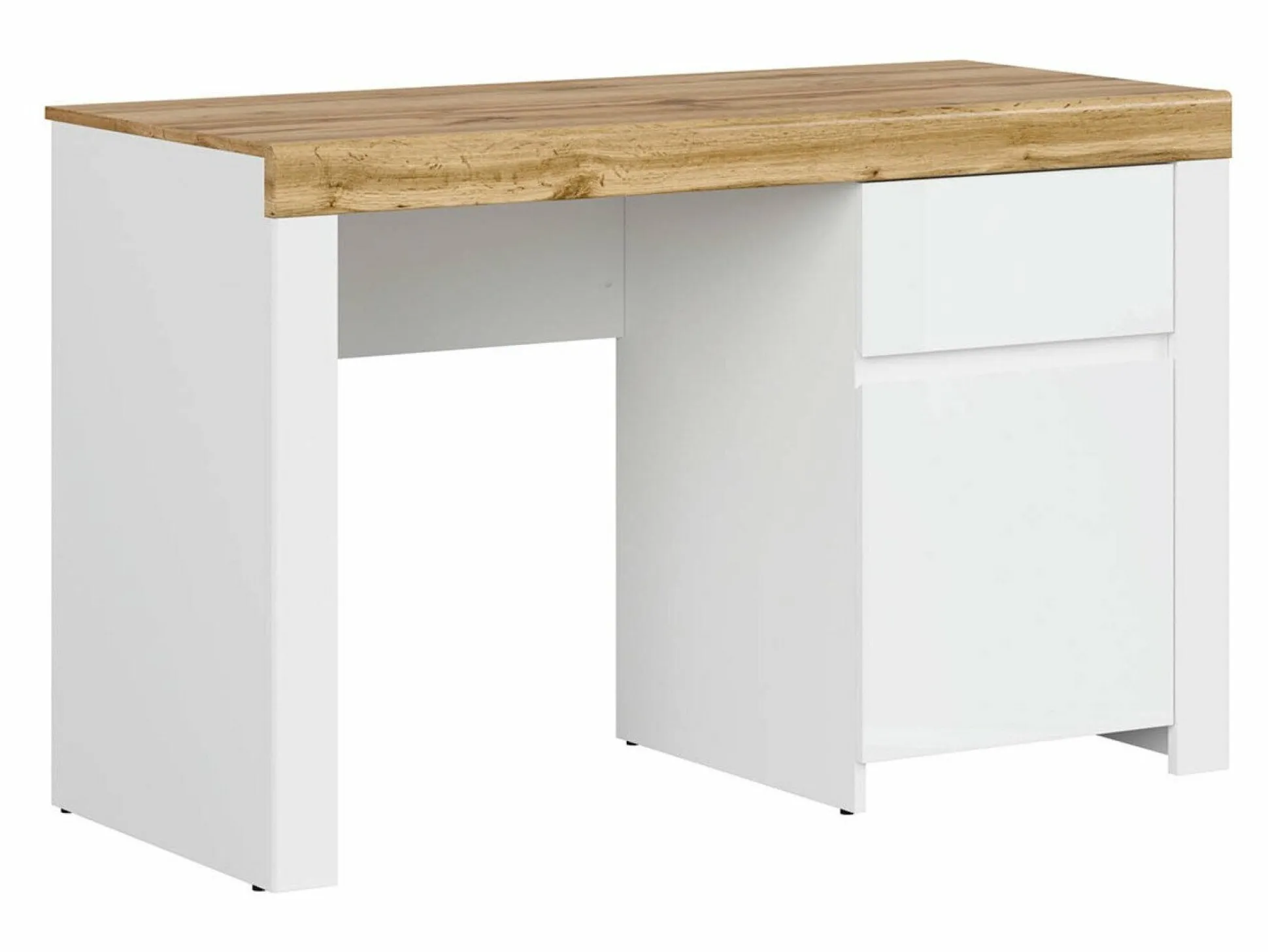 Skrivebord Sonsoru 130 (Hvid + Glansfuld hvid + Wotan eg)